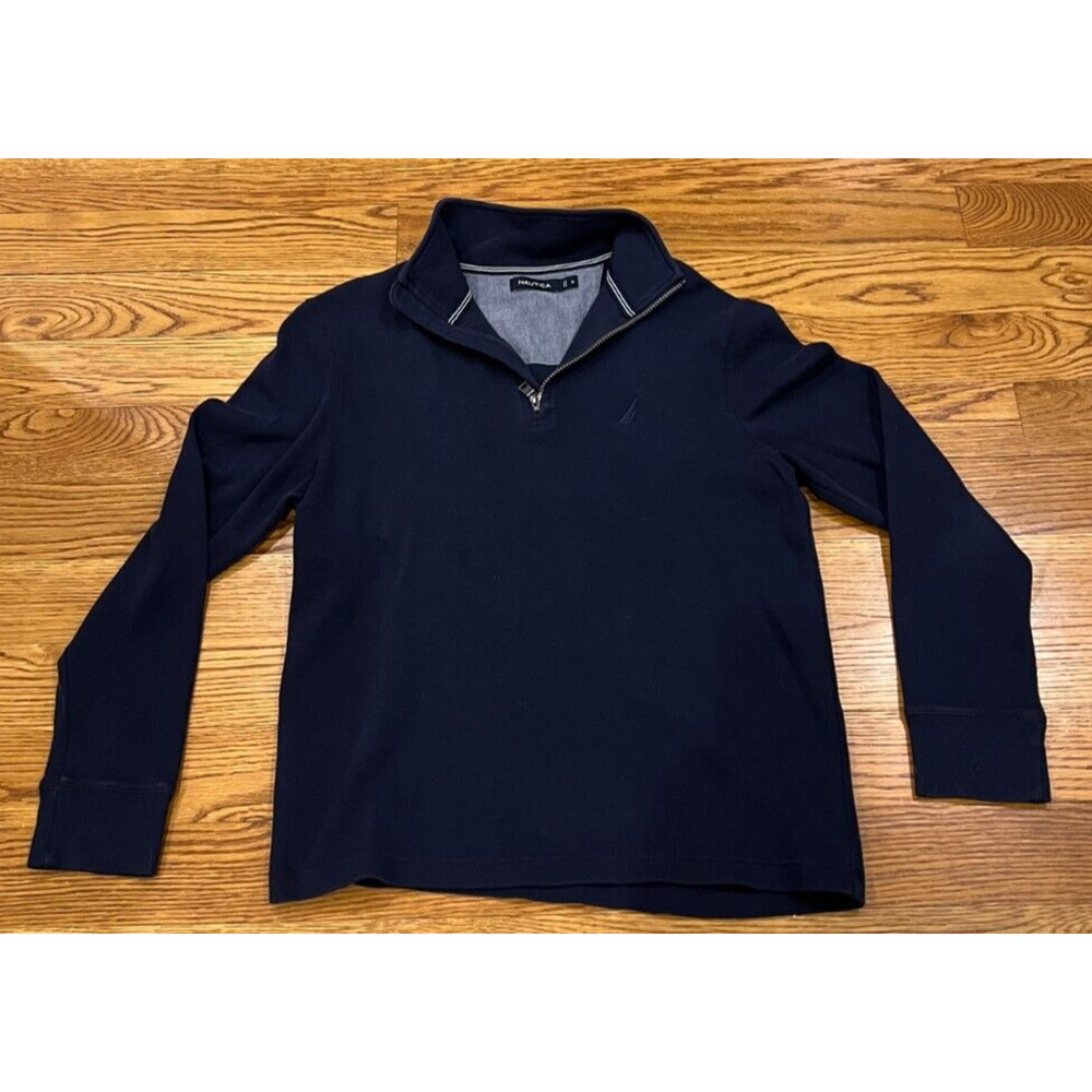 Nautica 1/4 Zip Sweater Pullover Blue Cotton Size Medium Adult Mens
